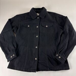 Columbia Womens Med Wool Shirt Shacket Black Lightweight Warm Vintage